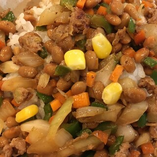 味噌バターそぼろ納豆どん